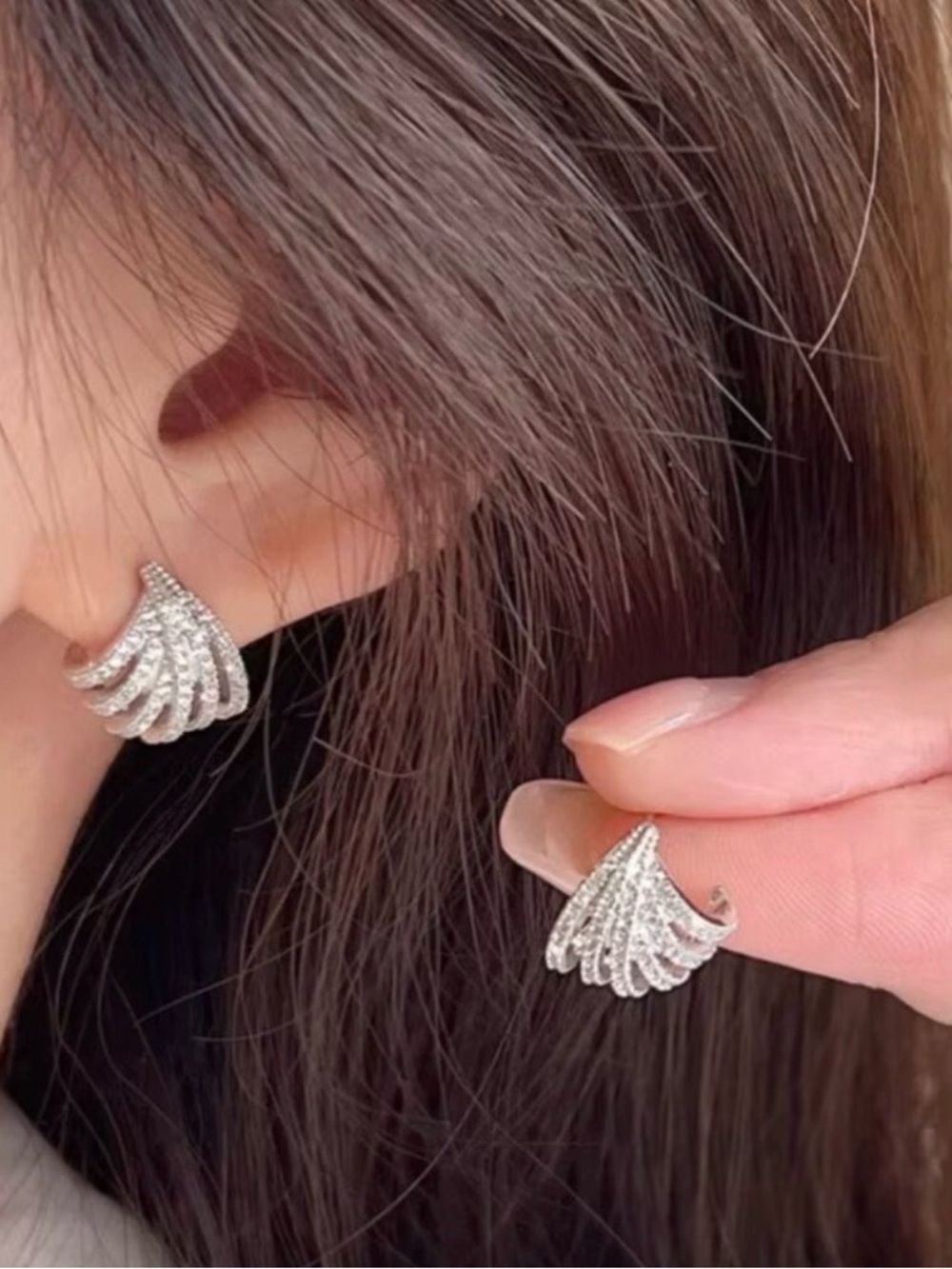 NEW 14k White Gold Diamond Multi Layer Huggie Earrings Small Hoops